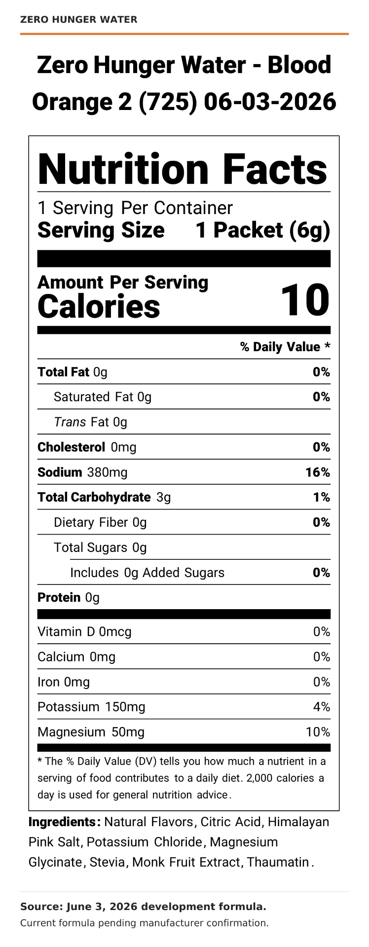 Blood Orange Nutrition Facts, June 3, 2026 source