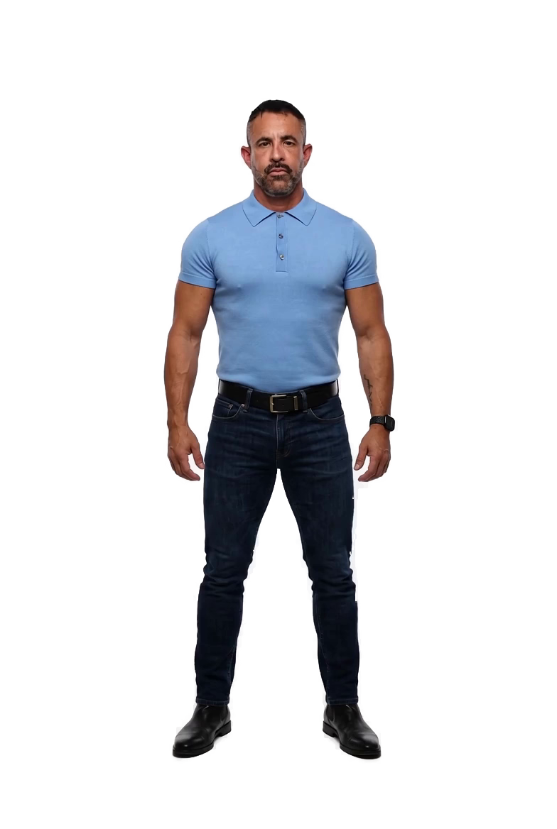 Jorge Cruise in a blue shirt