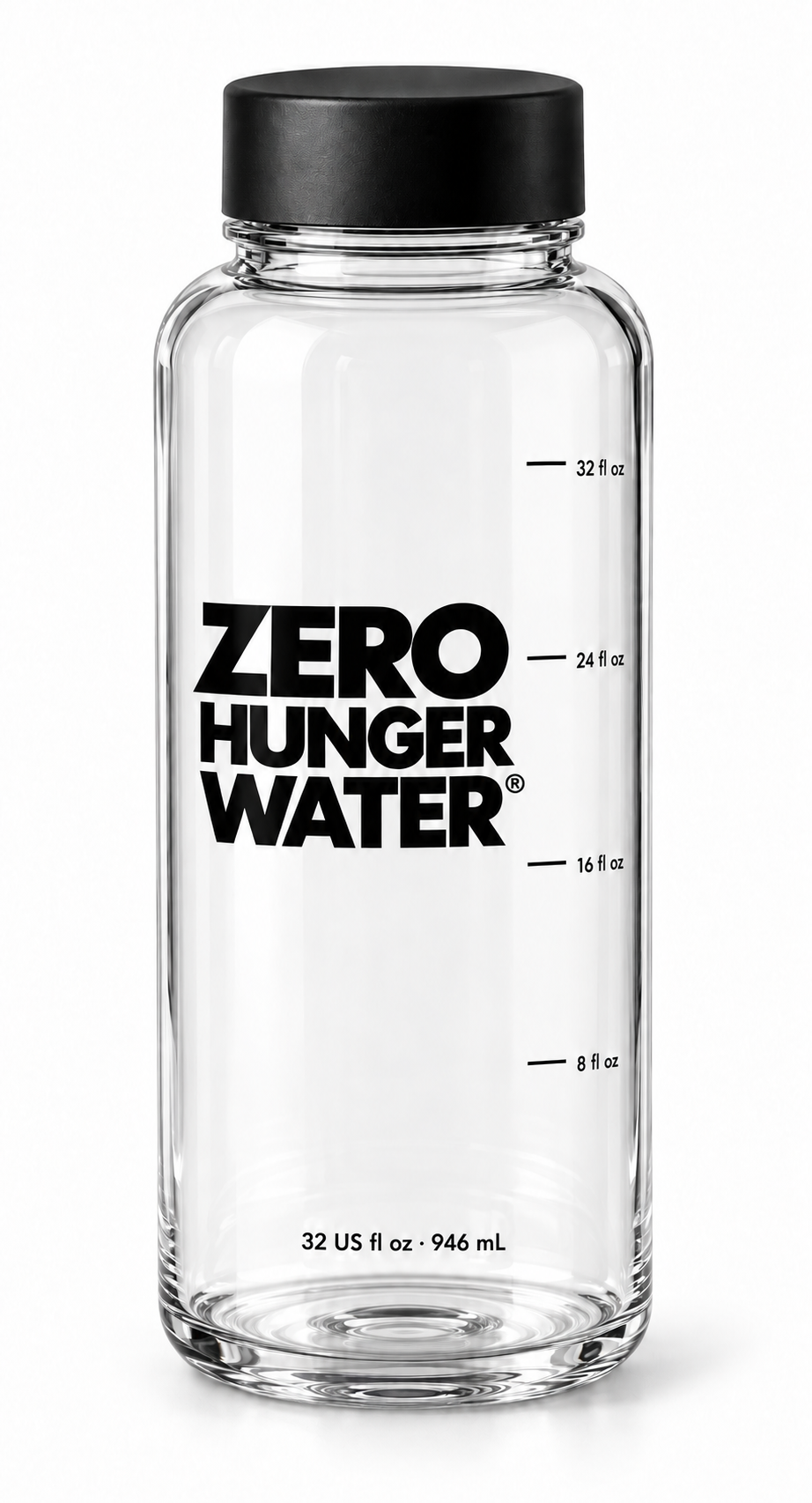 Two-Hour Method Bottle concept with Zero Hunger Water logo and 8, 16, 24 and 32 oz marks