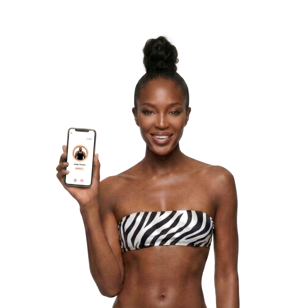 AI Jorge on a phone, held by a woman smiling.