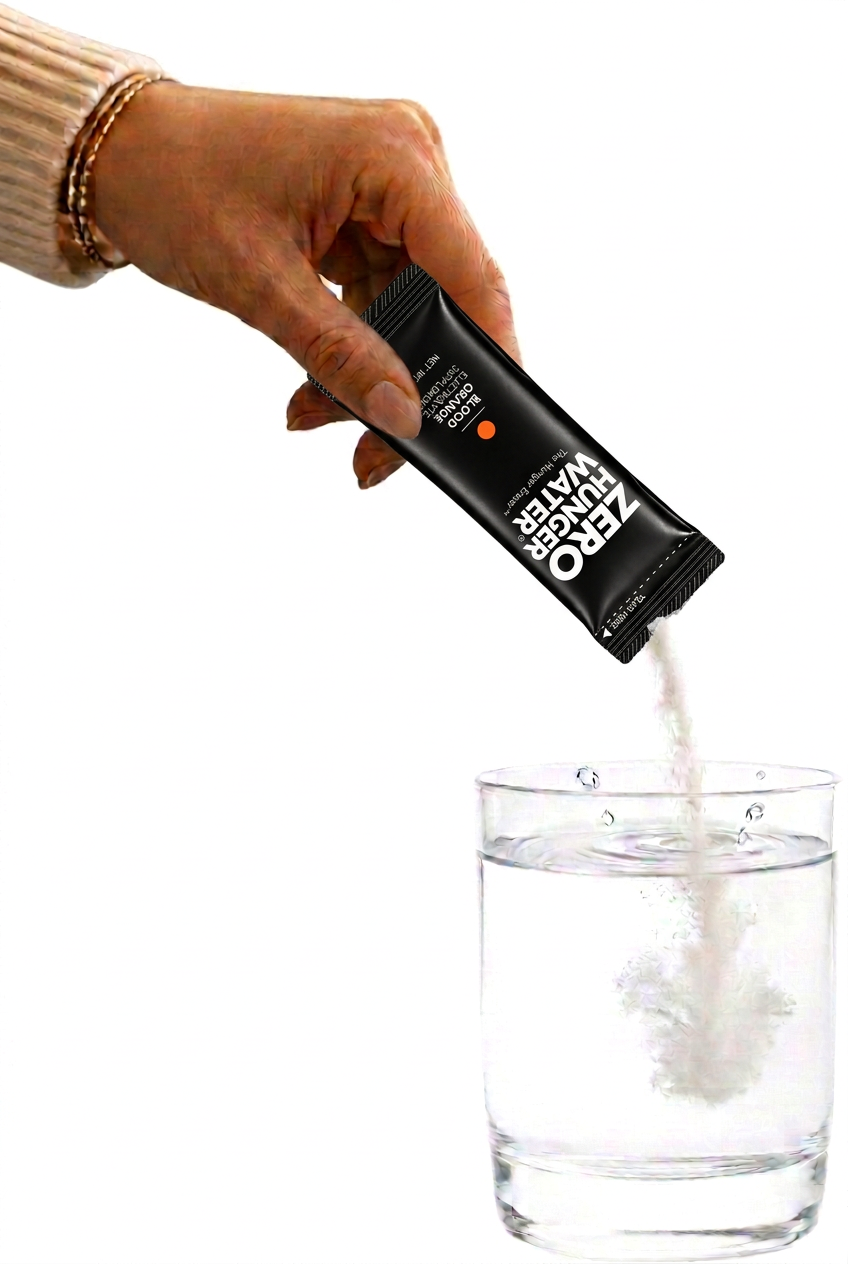 Zero Hunger Water Blood Orange stick pouring into a glass of water